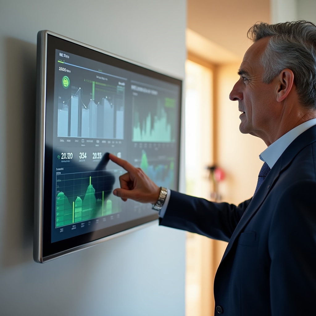 Ecran digital afișând date de monitorizare a consumului energetic în timp real