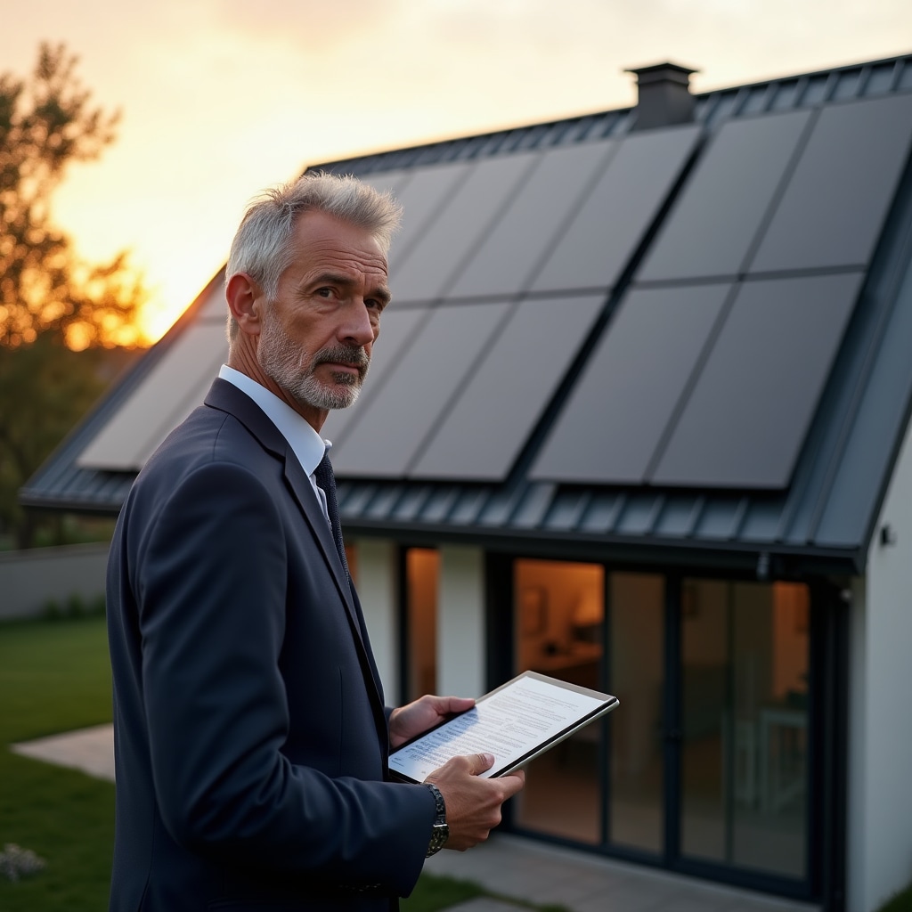 Panouri fotovoltaice instalate pe acoperiș rezidențial modern